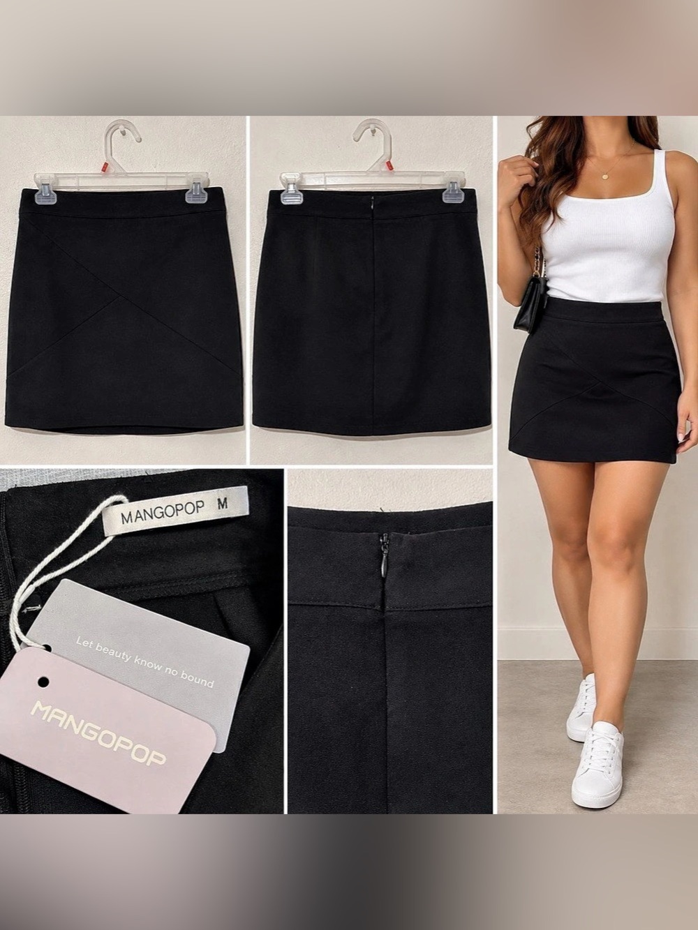 MANGOPOP Women's Basic Faux Suede High Waist A-line Mini Pencil Bodycon Skirt